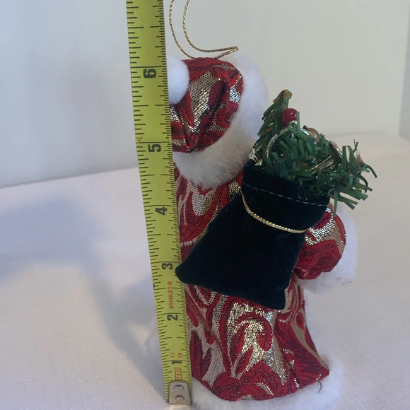 Santa Claus 6” Tree Topper or Ornament with Red and Gold Embroidered Coat - Picture 9 of 9